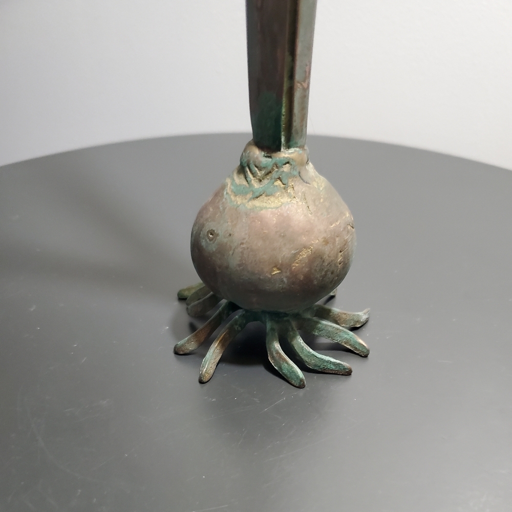 Vintage 1985 Carnevale/ Bulb Bud Vase/Brass copper verdigris Metal
